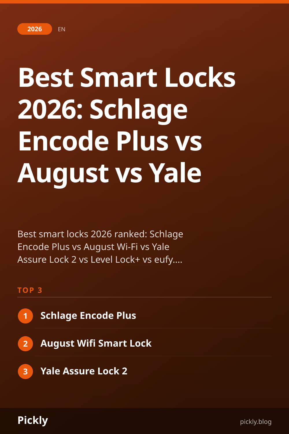 Best Smart Locks 2026: Schlage Encode Plus vs August vs Yale | Pickly